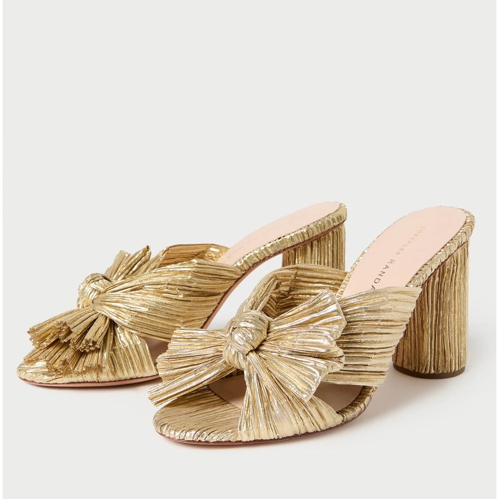 New Loeffler Randal Penny Gold Pleated Bow Heel in Gold Size 7 - Picture 3 of 14